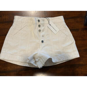 WE WORE WHAT  Seamed Twill Denim Short - Classic White, Size 25